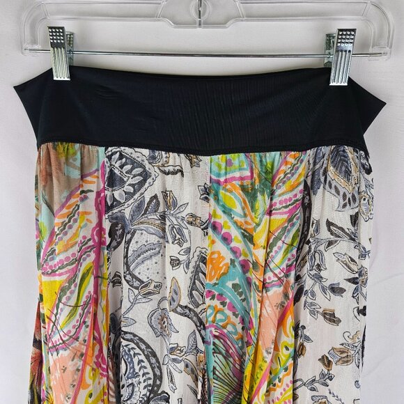 Coldwater Creek Pleated Midi Skirt Sz PM Mixed Print Panels Boho Fairy - Picture 3 of 12